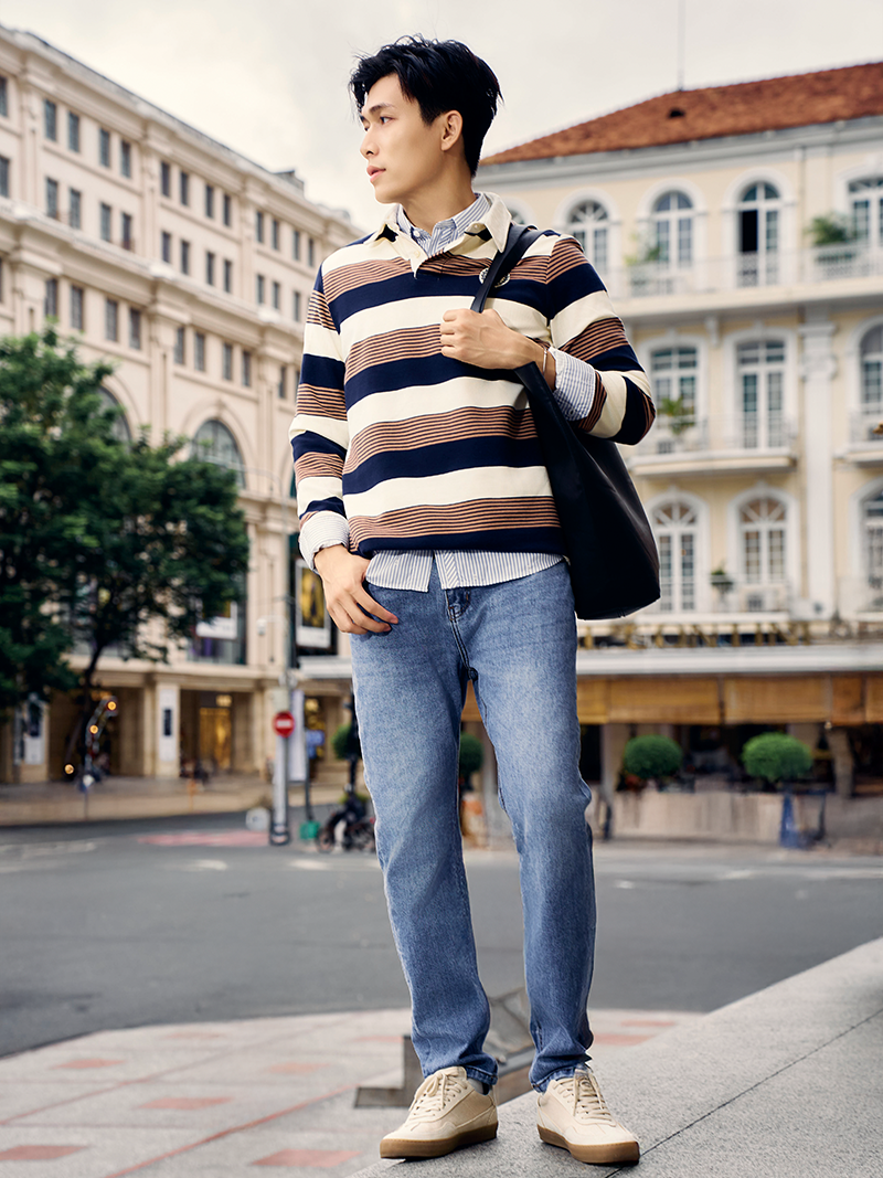Áo Rugby Shirt Sọc Ngang In Logo Preppy Heritage Ở Ngực Form Regular PO150 Sọc Xanh Đen