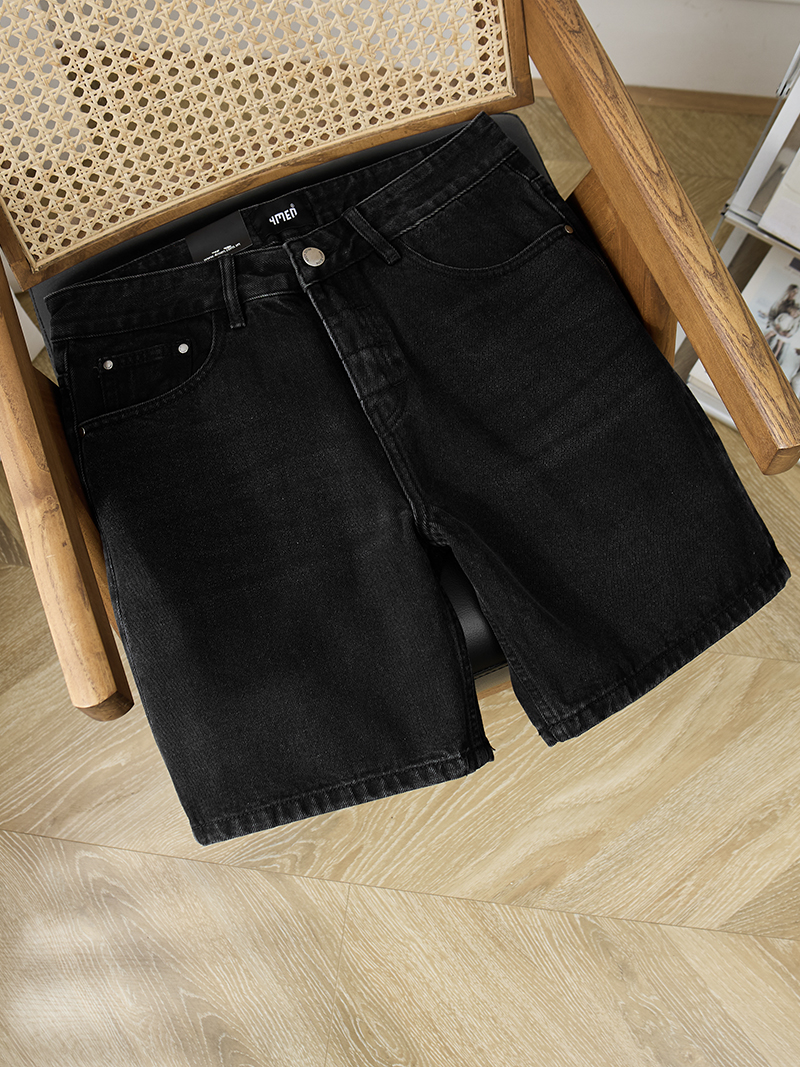 Quần Short Jeans Thêu Classic Preppy Form Straight QS061 Màu Đen