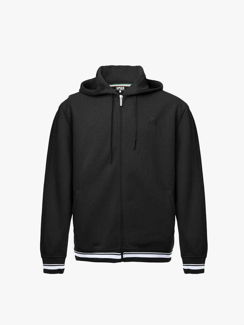 Áo Hoodie Phối Bo Sọc Thêu Logo Sọc Ở Cổ Tay Form Regular AH007 Màu Đen