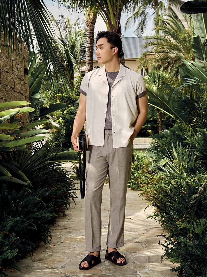Áo Sơ Mi Linen Xám Thêu Hình Mỏ Neo 4M Form Regular SM186 Màu Xám