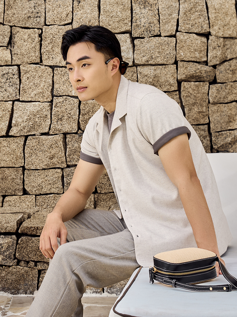 Áo Sơ Mi Linen Xám Thêu Hình Mỏ Neo 4M Form Regular SM186 Màu Xám
