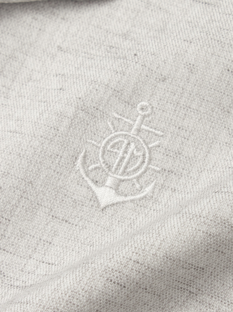 Áo Sơ Mi Linen Xám Thêu Hình Mỏ Neo 4M Form Regular SM186 Màu Xám