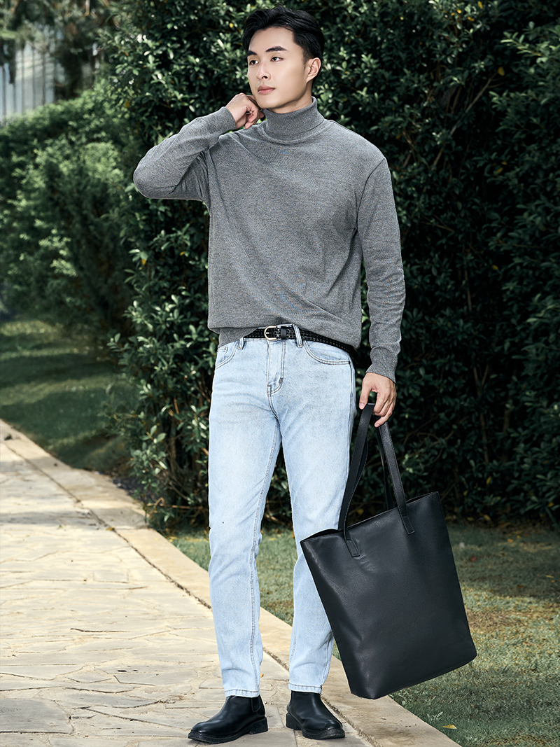 Áo Len Cổ Lọ Thêu 4M Ở Cổ Form Regular AL015 Màu Xám Muối Tiêu