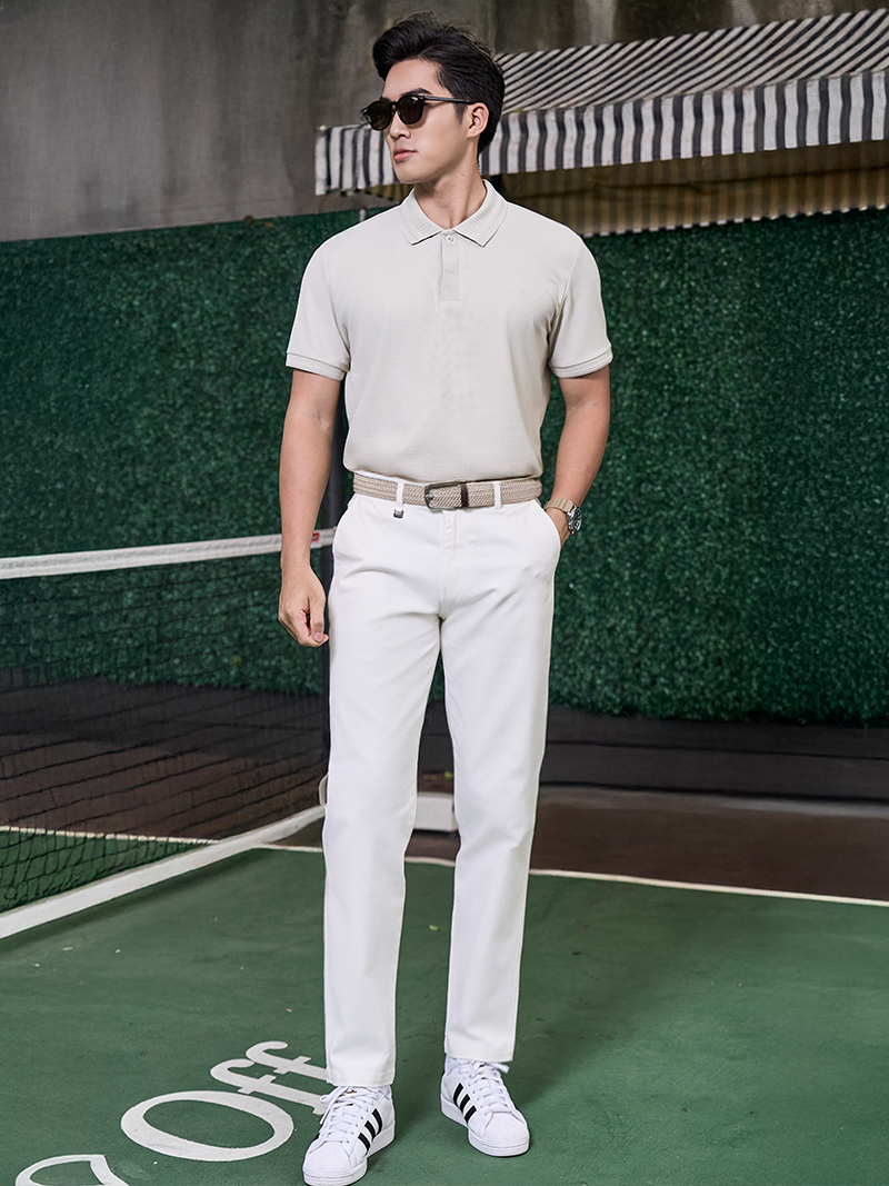 Áo Polo Cool-X Thêu Logo Tròn 4M Form Regular PO167 Màu Be