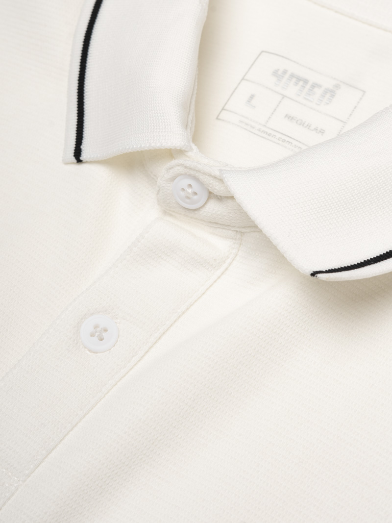 Áo Polo Phối Bo Cổ Dệt Mè Form Regular PO173 Màu Trắng