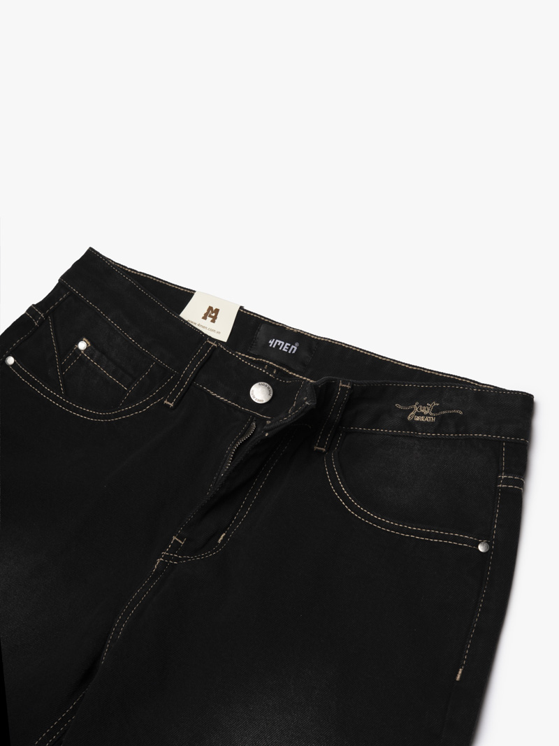 Quần Jean Rã Diễu Thêu Chữ Just Breath Form Straight QJ119 Màu Đen