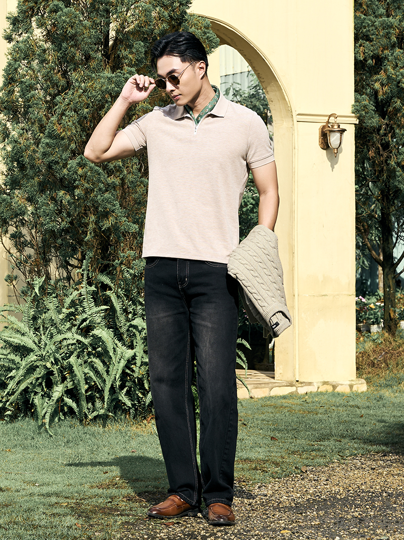 Quần Jean Rã Diễu Thêu Chữ Just Breath Form Straight QJ119 Màu Đen