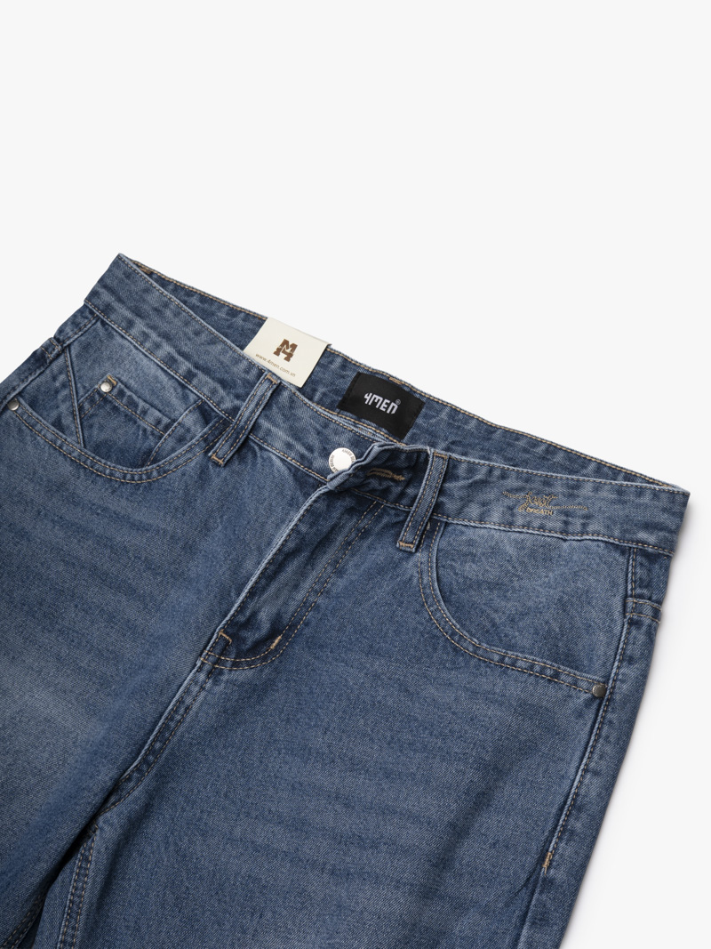 Quần Jean Rã Diễu Thêu Chữ Just Breath Form Straight QJ119 Màu Xanh Biển Đậm