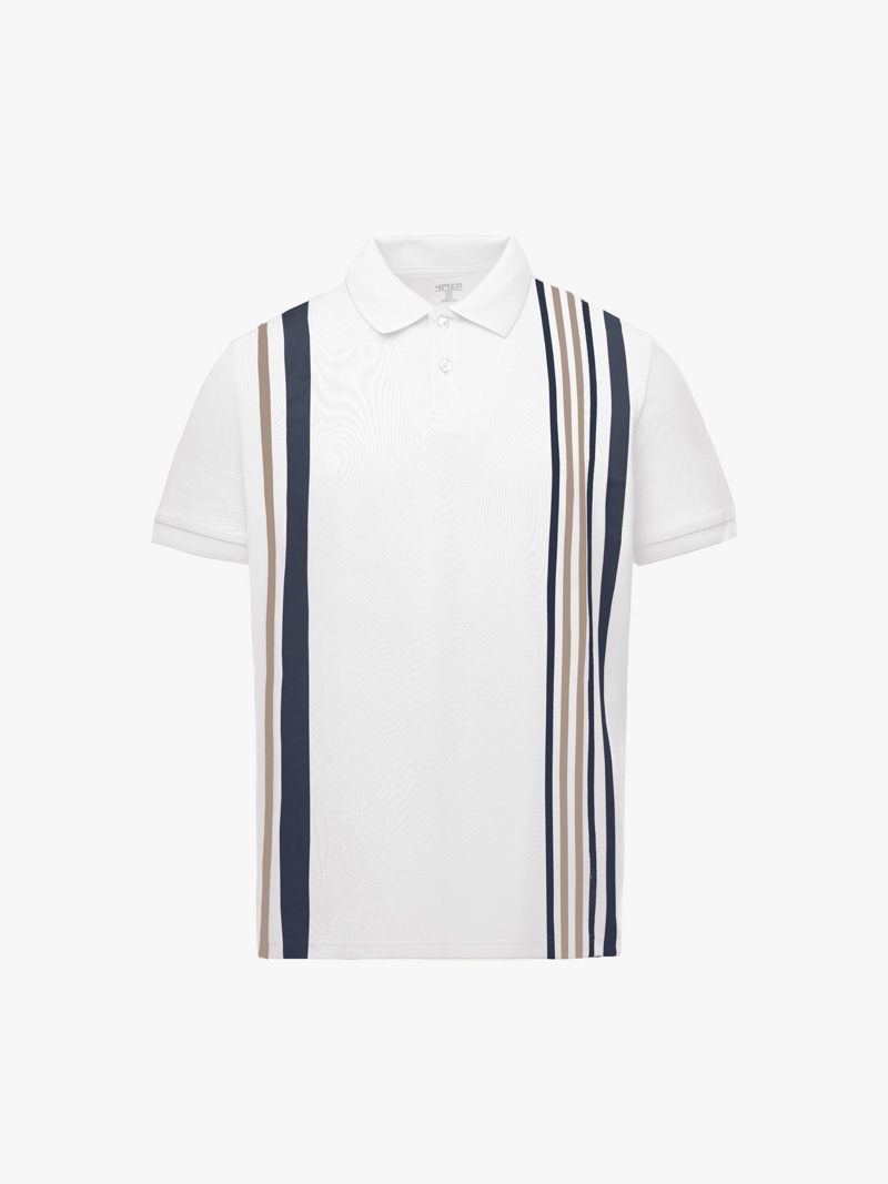 Áo Polo Cá Sấu In Sọc 2 Bên Form Regular PO178 Màu Trắng