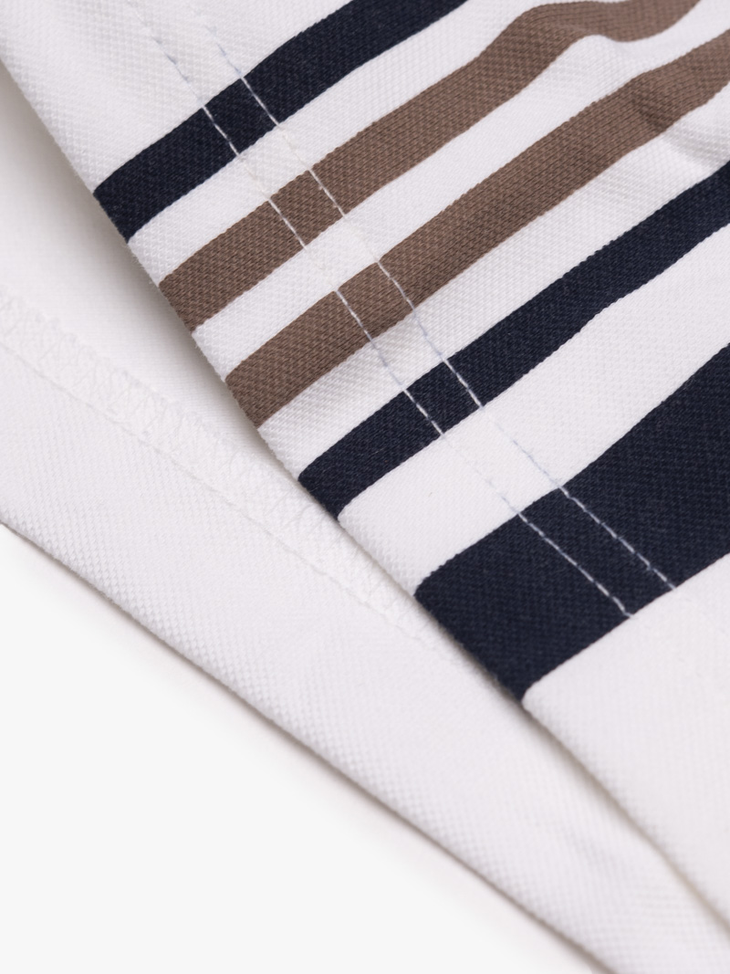 Áo Polo Cá Sấu In Sọc 2 Bên Form Regular PO178 Màu Trắng