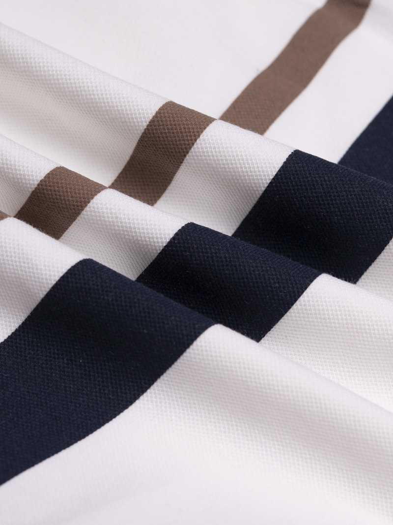 Áo Polo Cá Sấu In Sọc 2 Bên Form Regular PO178 Màu Trắng