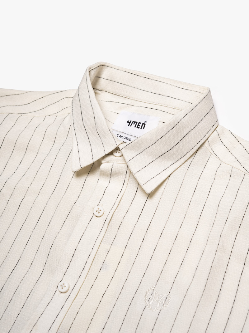 Áo Sơ Mi Sọc Tay Ngắn Thêu Logo M Form Regular SM198 Màu Sọc Trắng