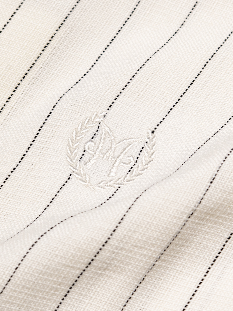 Áo Sơ Mi Sọc Tay Ngắn Thêu Logo M Form Regular SM198 Màu Sọc Trắng