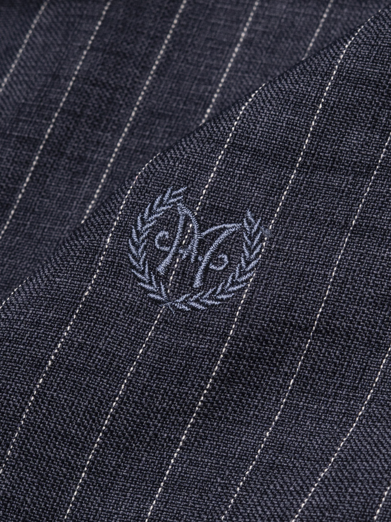 Áo Sơ Mi Sọc Tay Ngắn Thêu Logo M Form Regular SM198 Màu Sọc Xanh Đen