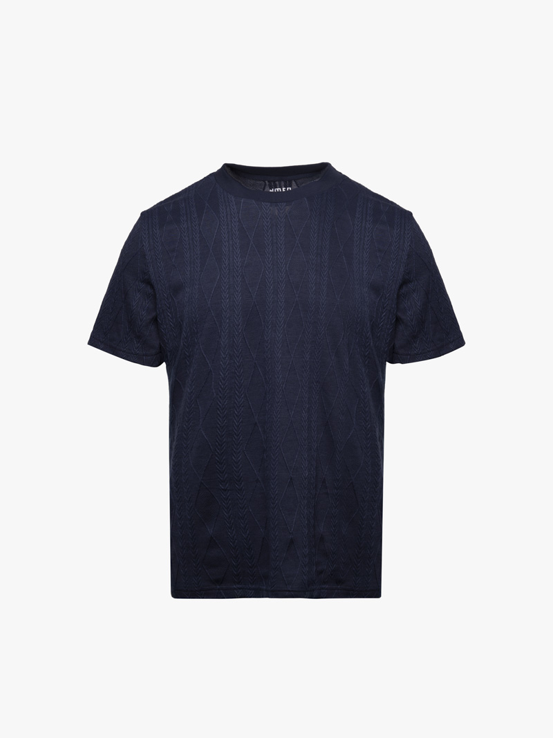 Áo Thun Dệt Kim Họa Tiết Form Slimfit AT182 Màu Xanh Đen