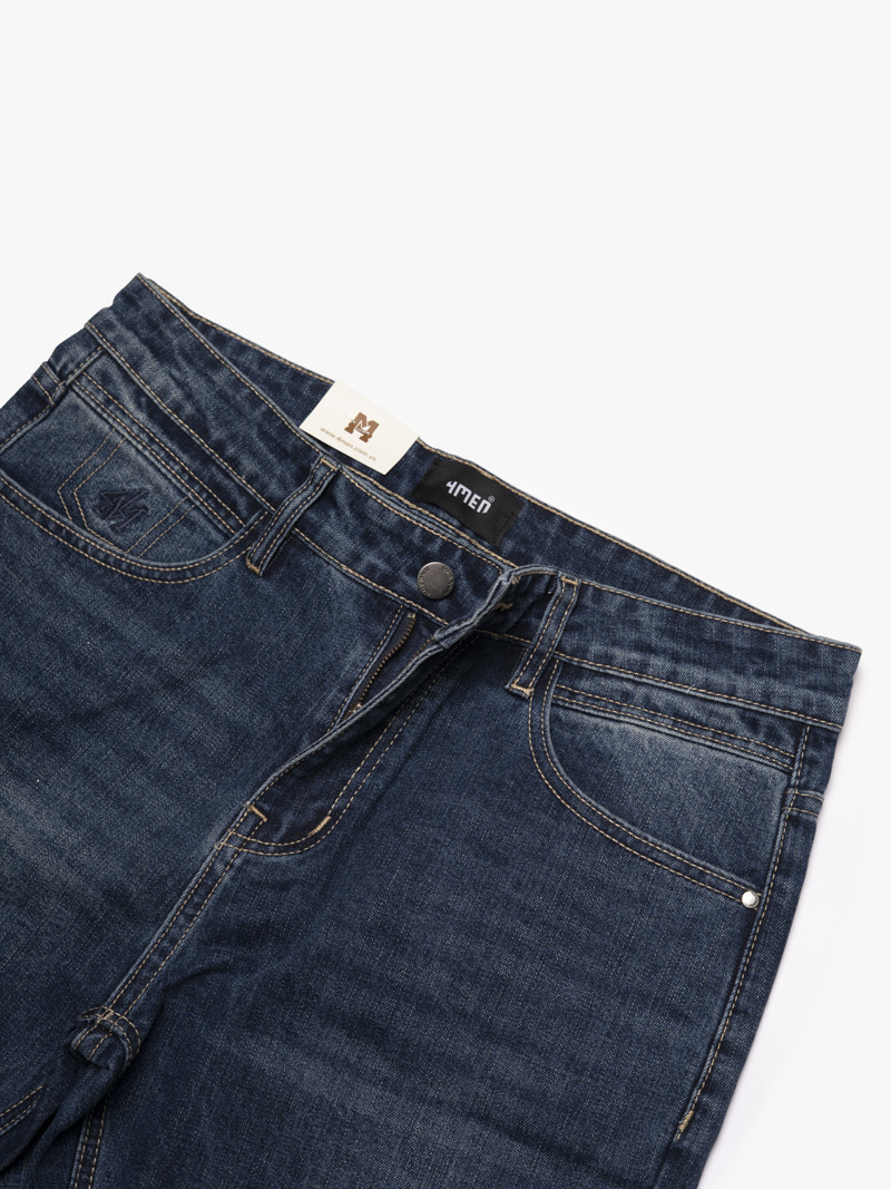 Quần Jean Rã Diễu Trang Trí Thêu 4M Form Regular QJ121 Màu Xanh