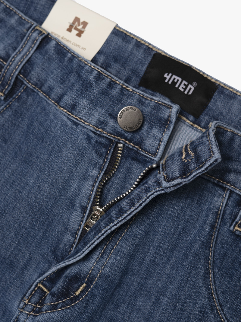 Quần Jean Thêu 4M Ở Túi Sau Form Slimfit QJ122 Màu Xanh Biển Đậm
