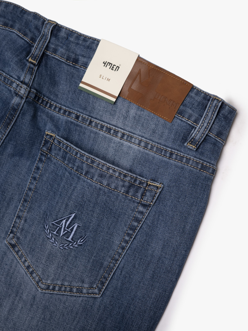 Quần Jean Thêu 4M Ở Túi Sau Form Slimfit QJ122 Màu Xanh Biển Đậm