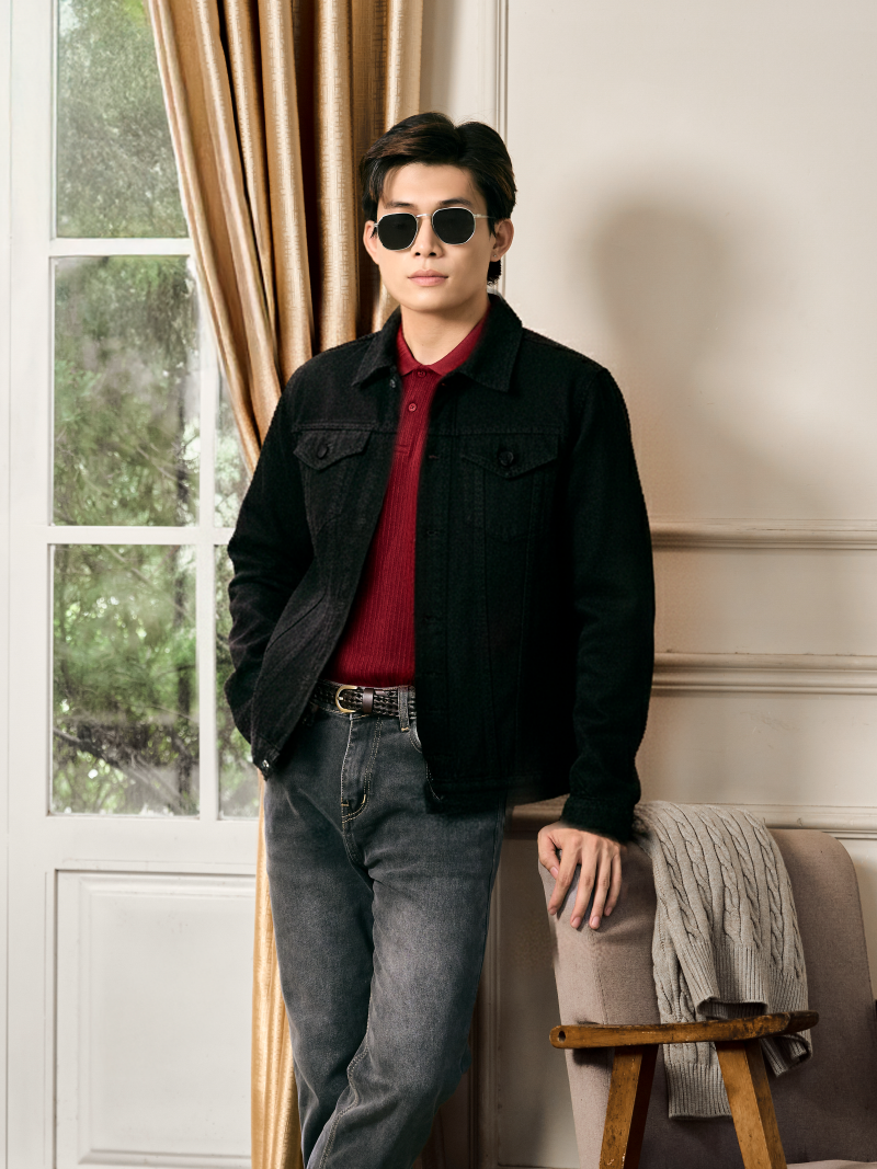 Áo Khoác Jean Trơn Dây Kéo Form Regular AK076 Màu Đen