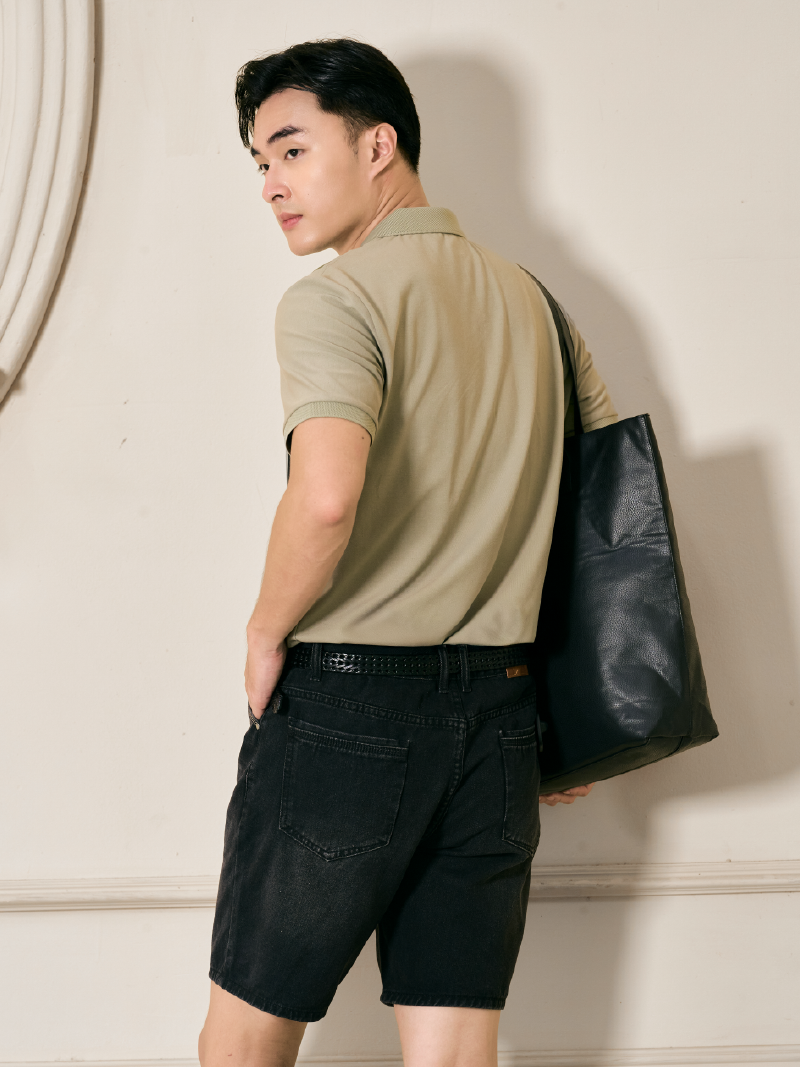 Áo Polo Cá Sấu In Sọc 2 Bên Form Regular PO178 Màu Rêu