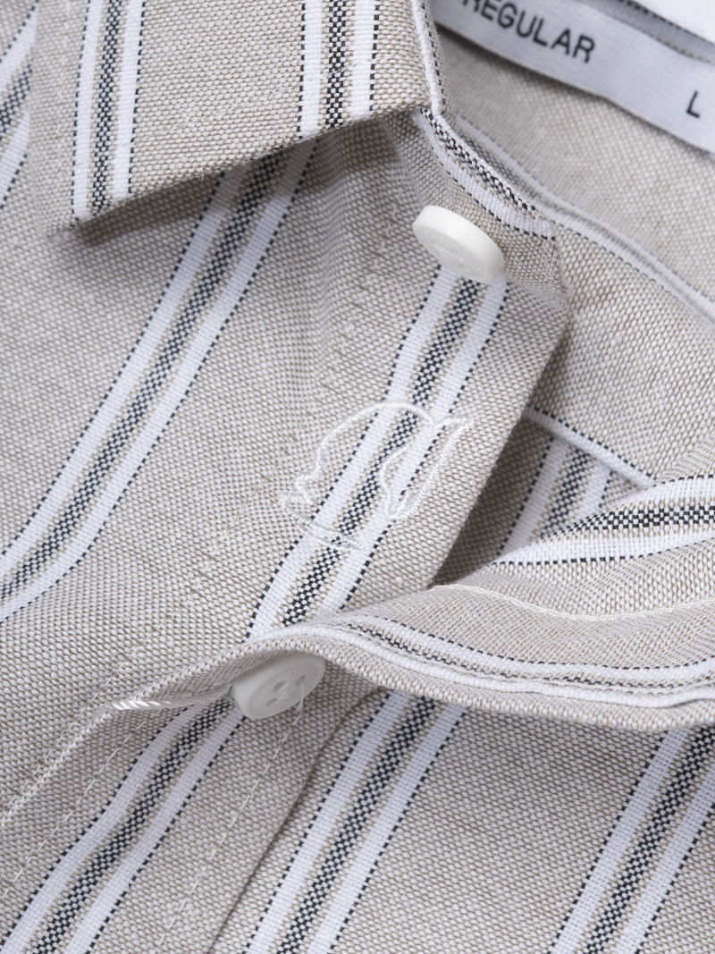 Áo Sơ Mi Sọc Thêu Logo Ngựa Form Regular SM202 Màu Sọc Xám