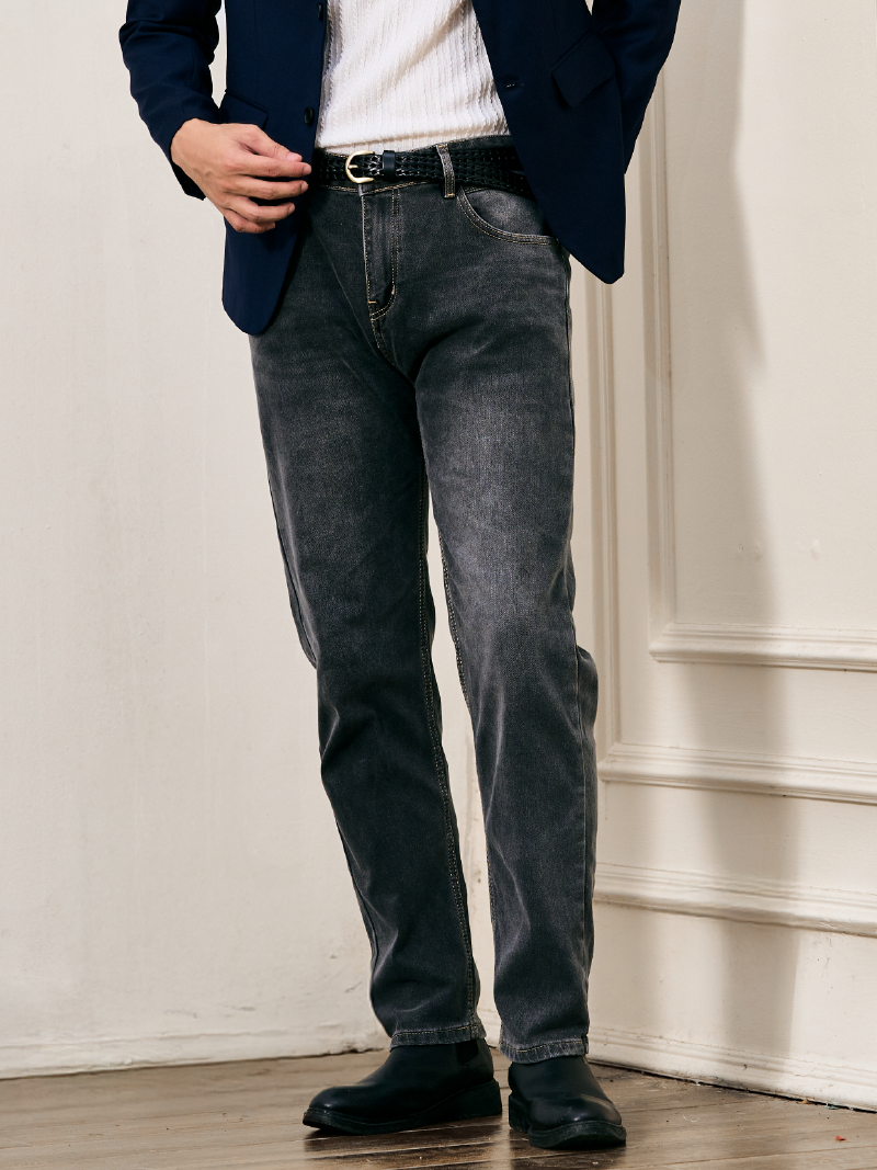 Quần Jean Rã Diễu Trang Trí Thêu 4M Form Regular QJ121 Màu Xám