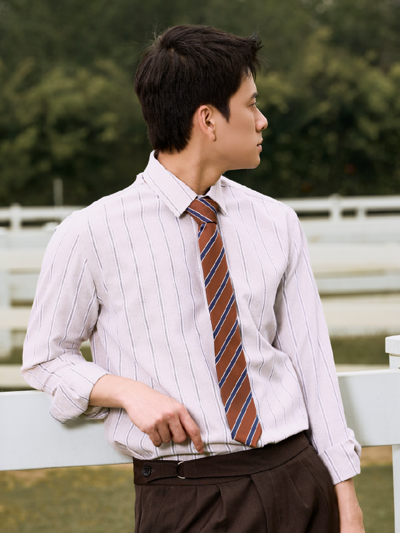 Áo Sơ Mi Sọc Thêu Logo Ngựa Form Regular SM202 Màu Sọc Trắng