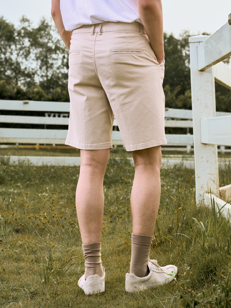 Quần Short Kaki Trơn Form Straight QS081 Màu Be