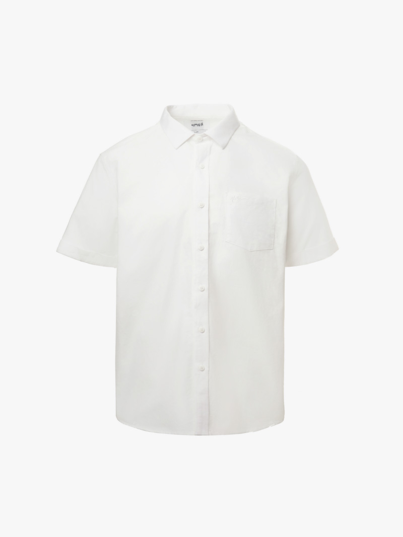 Áo Sơ Mi Tay Ngắn Oxford Thêu 4M Ở Túi Form Regular SM191 Màu Trắng Kem