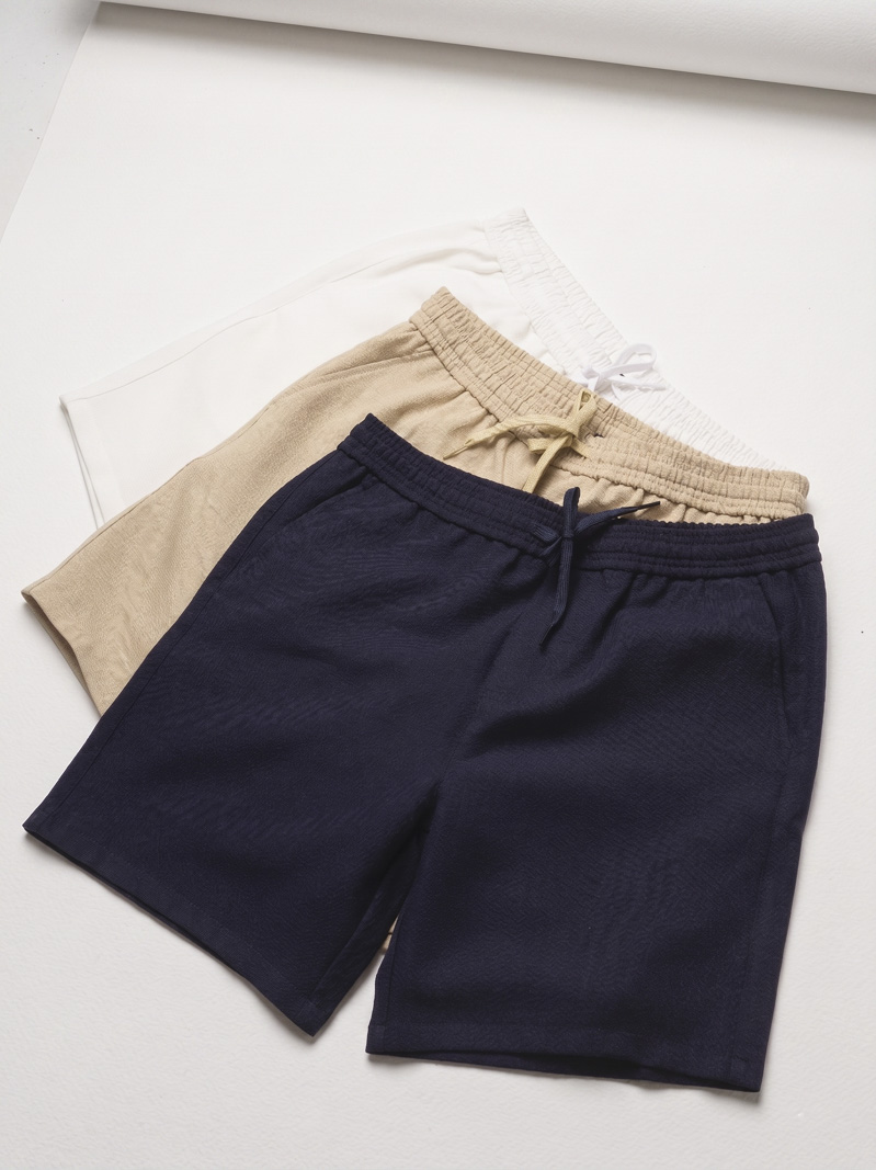 Quần Short Linen Trơn Form Straight QS085 Màu Xanh Đen