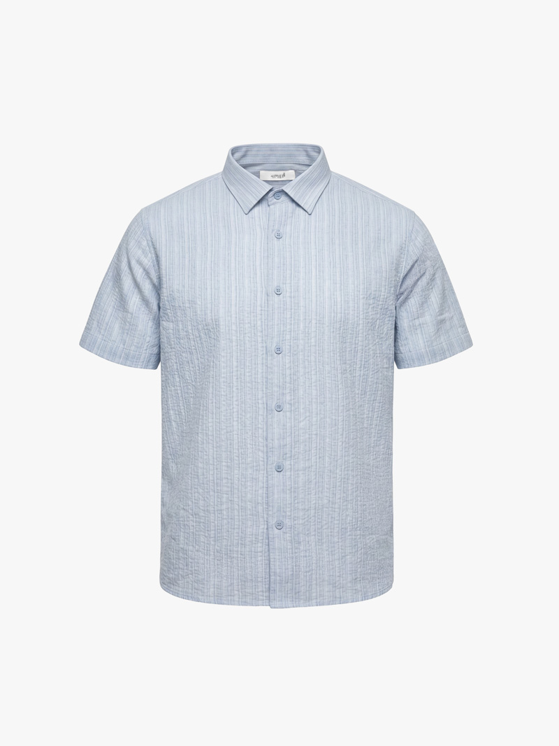 Áo Sơ Mi Seersucker Ngắn Tay Form Regular SM204 Màu Xanh Biển