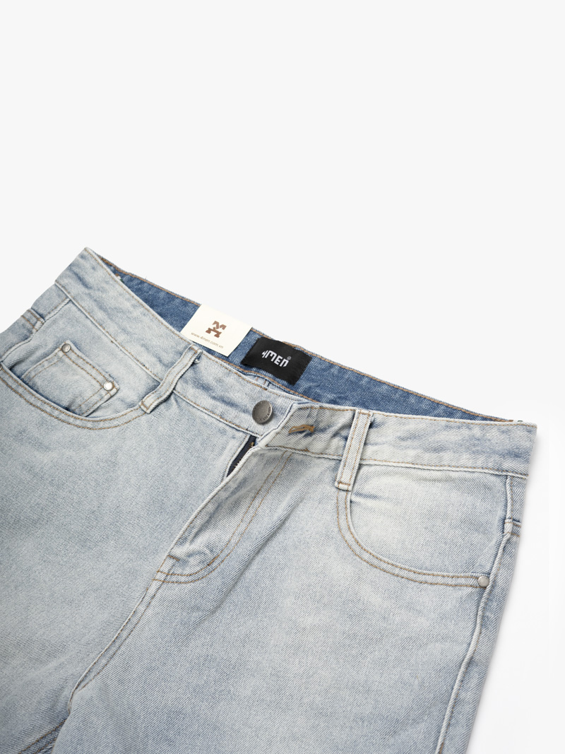 Quần Jean Phối Dây Sọc 2 Bên Sườn Form Straight Xanh Nhạt QJ129 Màu Xanh