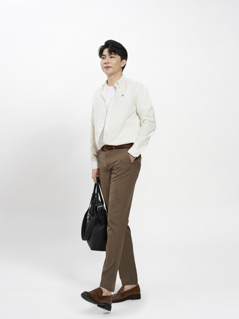Áo Sơ Mi Oxford Sọc Cổ Button - Down Form Regular SM207 Sọc Trắng