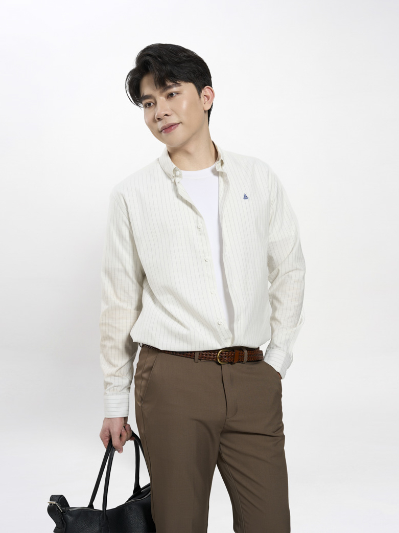 Áo Sơ Mi Oxford Sọc Cổ Button - Down Form Regular SM207 Sọc Trắng