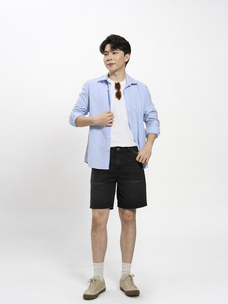 Áo Sơ Mi Oxford Sọc Cổ Button - Down Form Regular SM207 Sọc Xanh Biển
