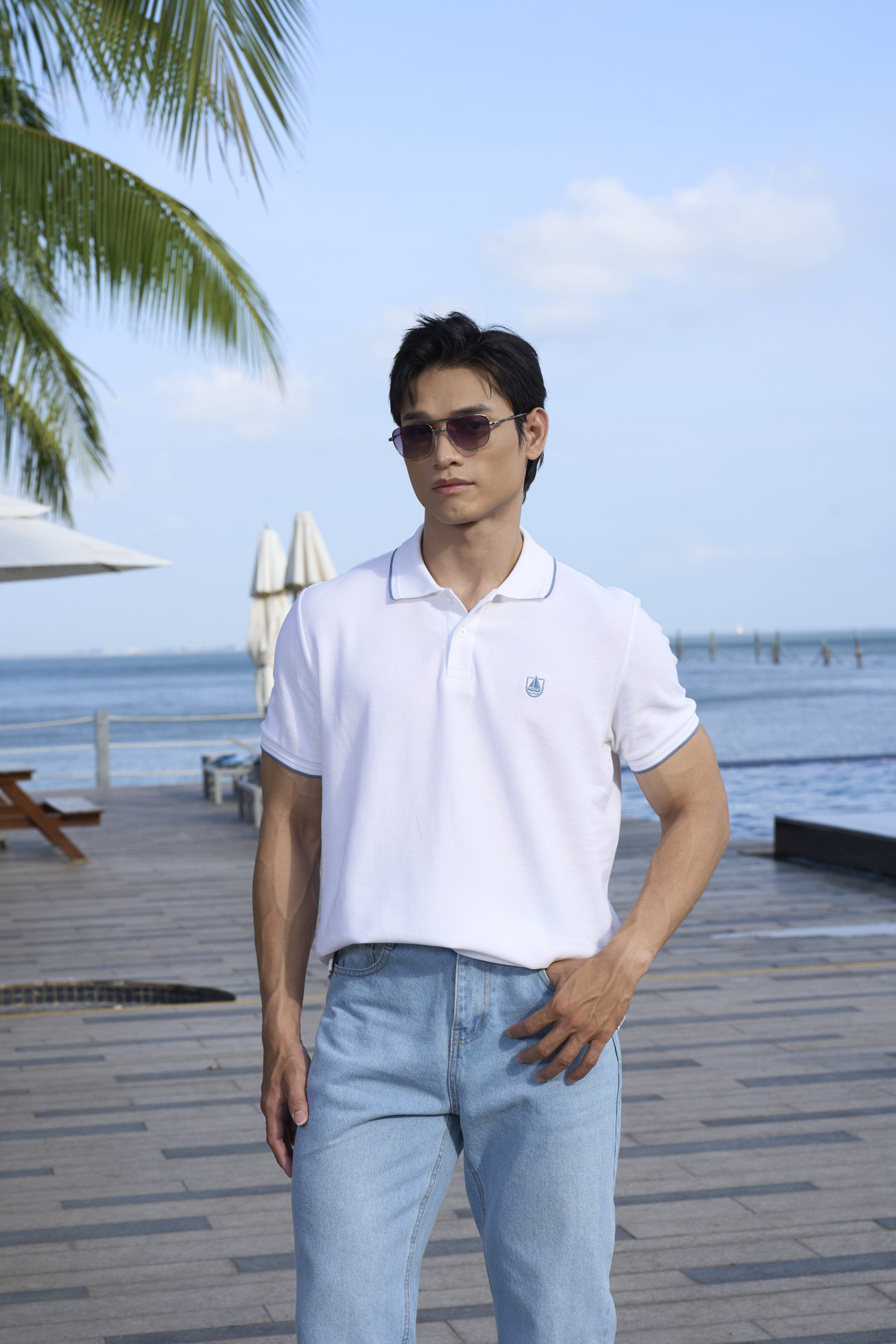 Áo Polo Mắt Chim Thêu Logo Con Thuyền Form Regular PO187 Màu Trắng