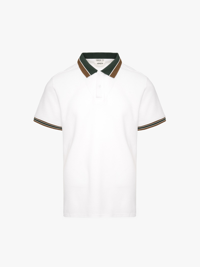 Áo Polo Phối Bo Signature Stripe Form Regular PO194 Màu Trắng