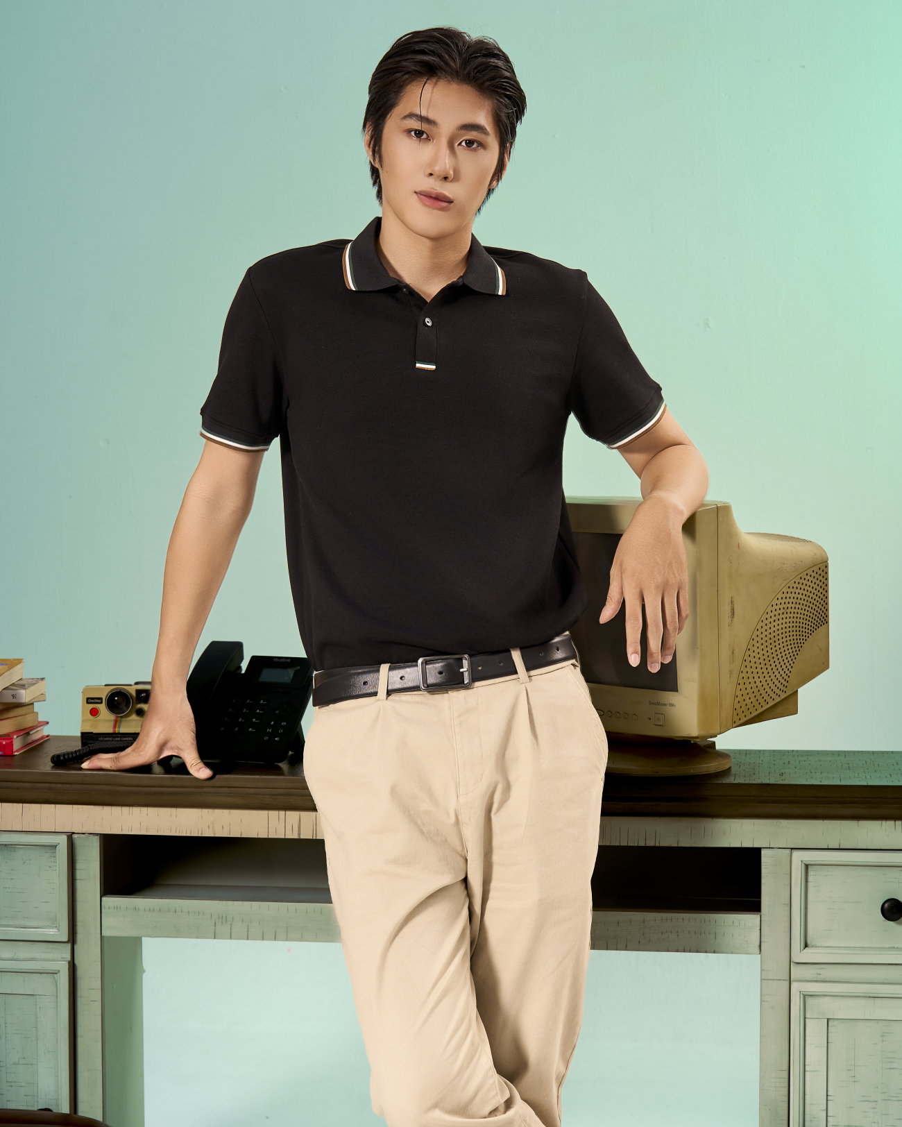 Áo Polo Signature Stripe Trơn Form Regular PO193 Màu Đen