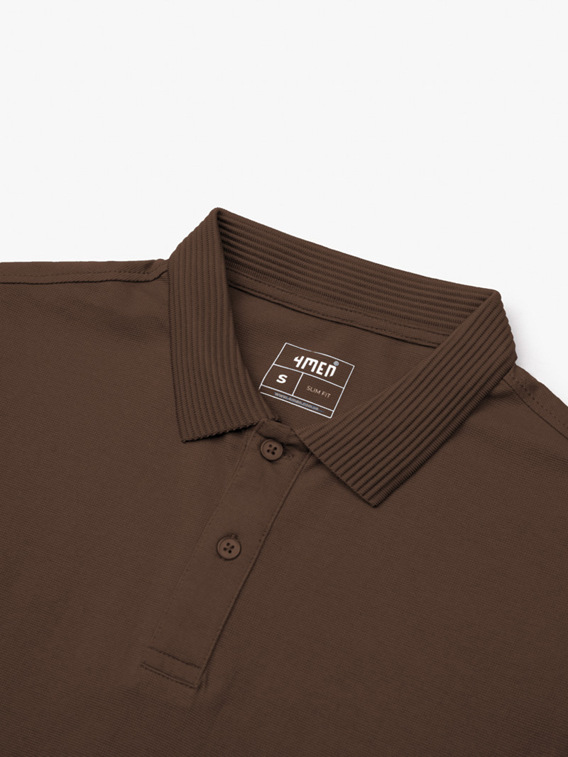 Áo Polo Vải Modal Thêu 4MEN Club Tay Áo Form Slimfit PO138 Màu Nâu Đậm