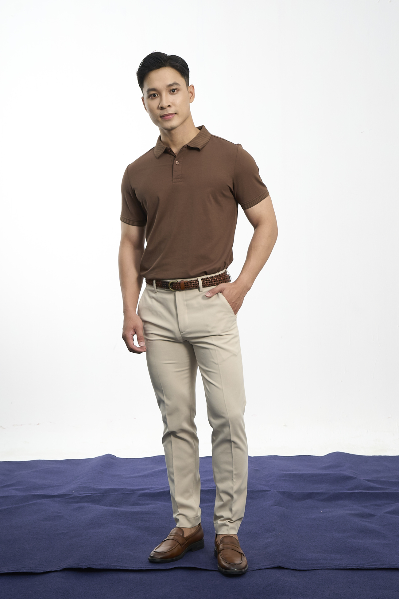 Áo Polo Vải Modal Thêu 4MEN Club Tay Áo Form Slimfit PO138 Màu Nâu Nhạt