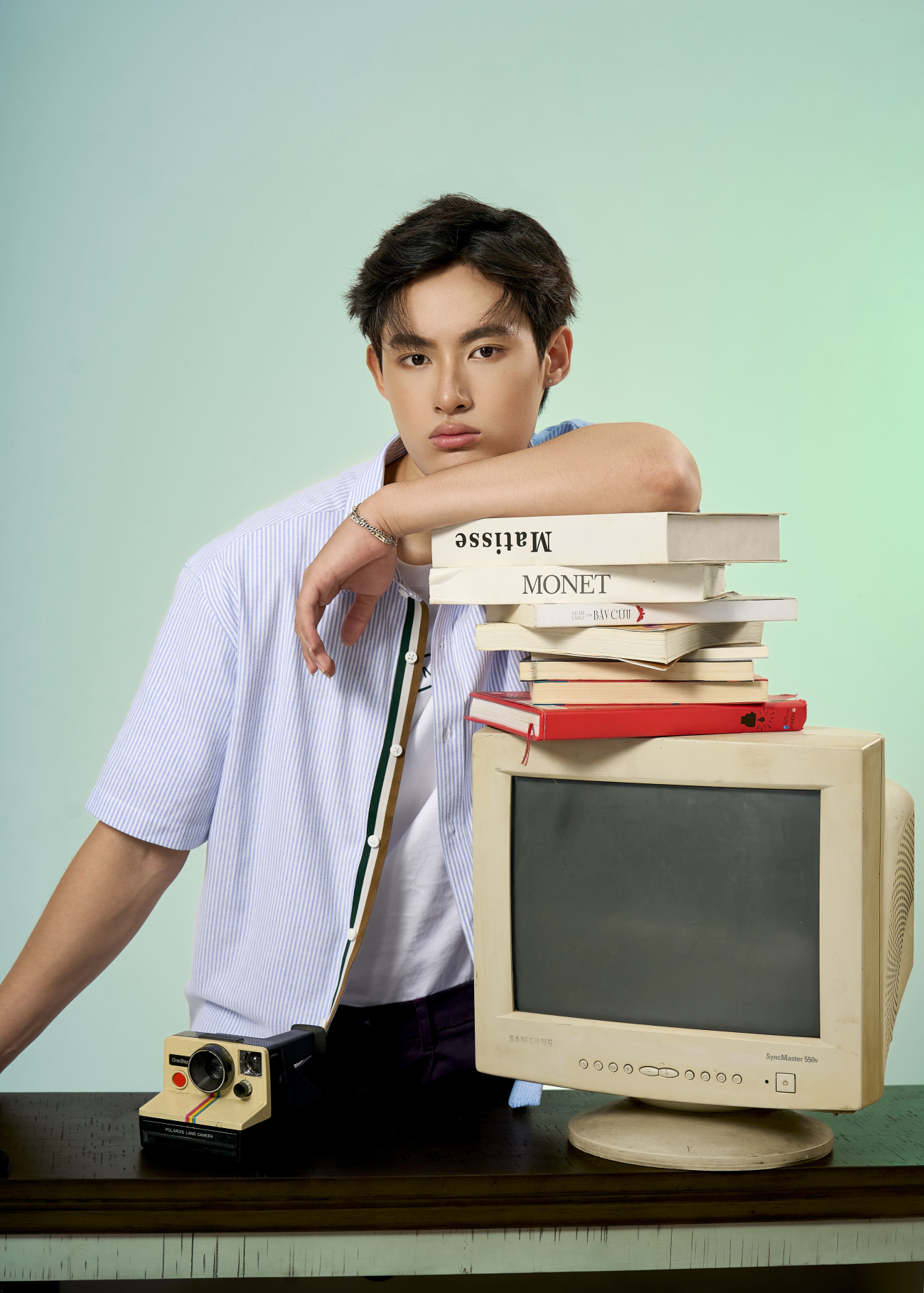 Áo Sơ Mi Signature Stripe Sọc Tay Ngắn Form Regular SM210 Mùa Sọc Xanh Biển