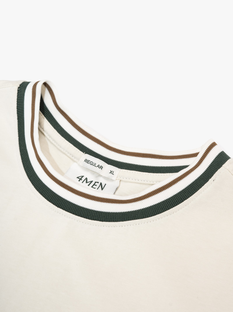 Áo Thun Phối Bo Signature Stripe Form Regular AT196 Màu Be