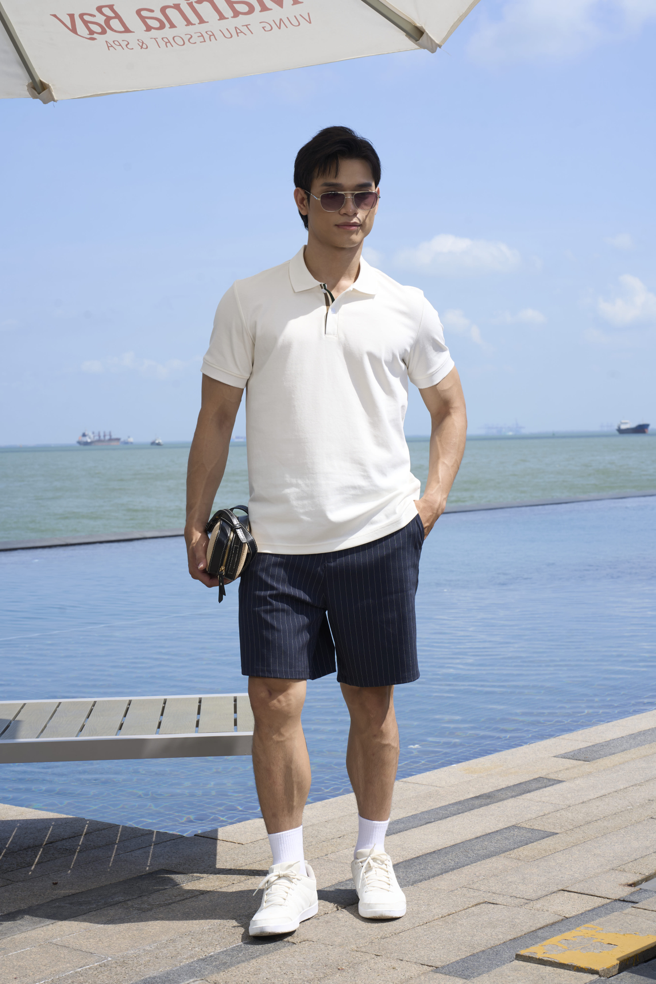 Quần Short Linen Sọc Form Straight QS086 Màu Xanh Đen