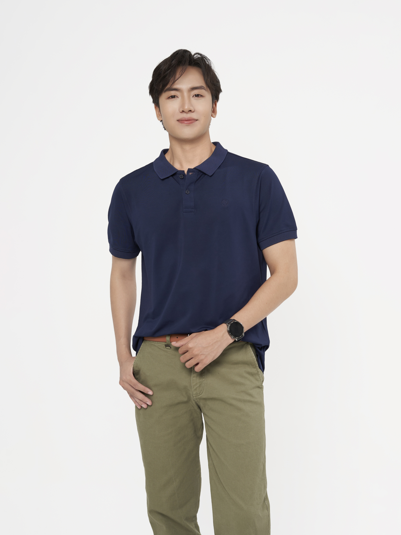 Áo Polo Thêu Logo Tròn 4M Form Slimfit PO153 Màu Xanh Đen