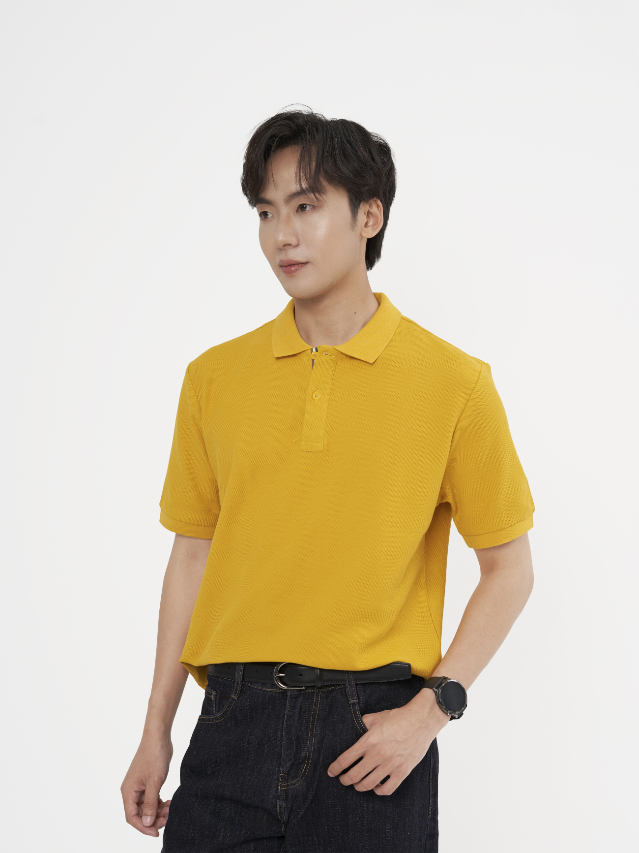 Áo Polo Trơn Signature Phối Dây Sọc Form Regular PO134 Màu Vàng