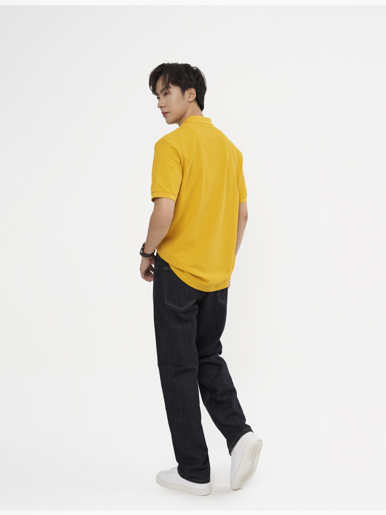 Áo Polo Trơn Signature Phối Dây Sọc Form Regular PO134 Màu Vàng