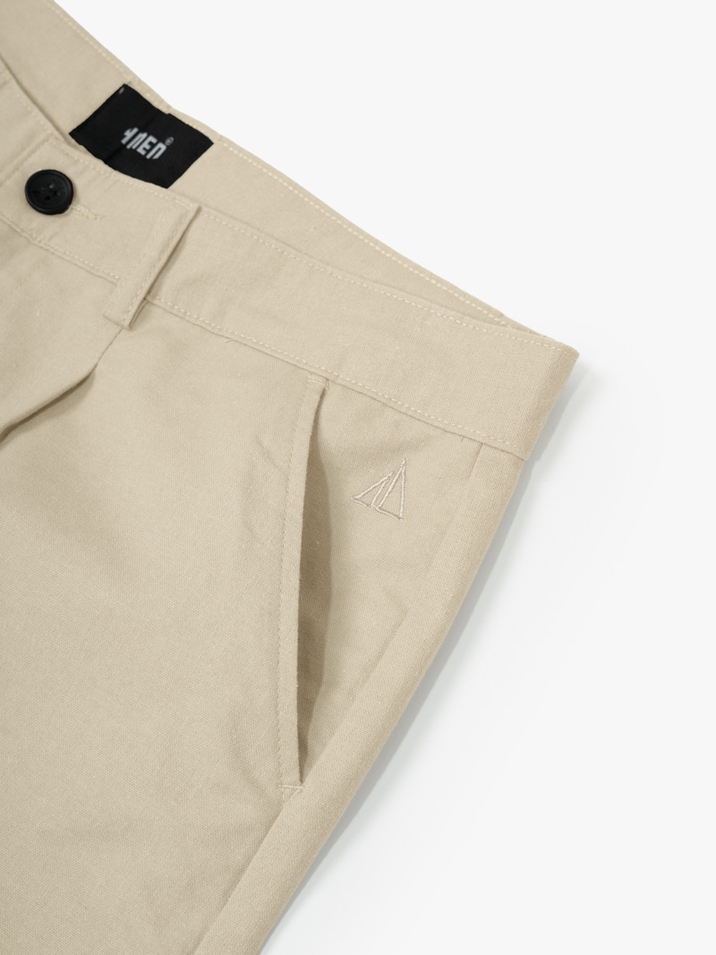 Quần Short Linen Thêu Cánh Buồm Form Straight QS087 Màu Be