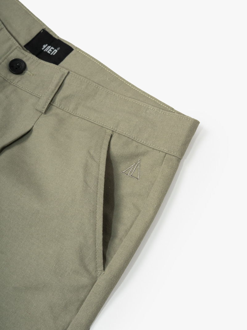 Quần Short Linen Thêu Cánh Buồm Form Straight QS087 Màu Rêu Nhạt
