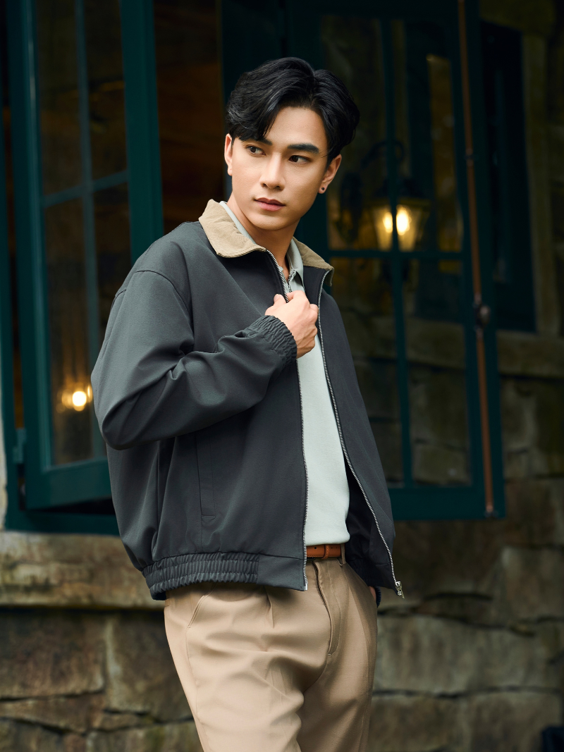 Áo Khoác Blouson Form Relax AK083 Màu Xám Đậm