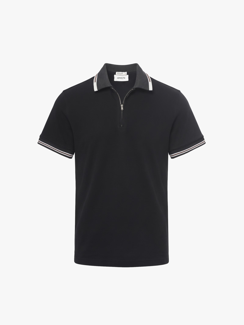 Áo Polo Double Face Trụ Dây Kéo Bo Kiểu Form Regular PO198 Màu Đen